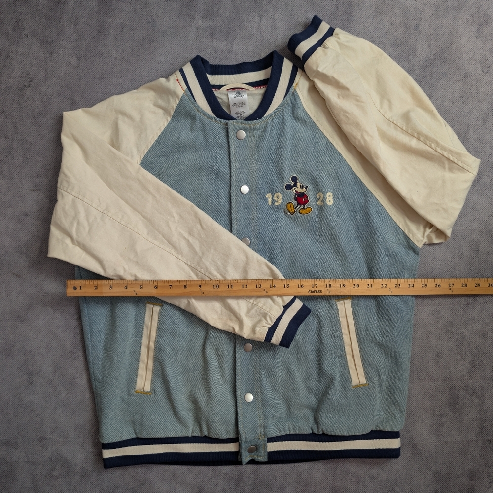 Mickey Mouse 1928 League Denim Varsity Retro Y2K Embroidery Size L Blue & Cream - Picture 4 of 8